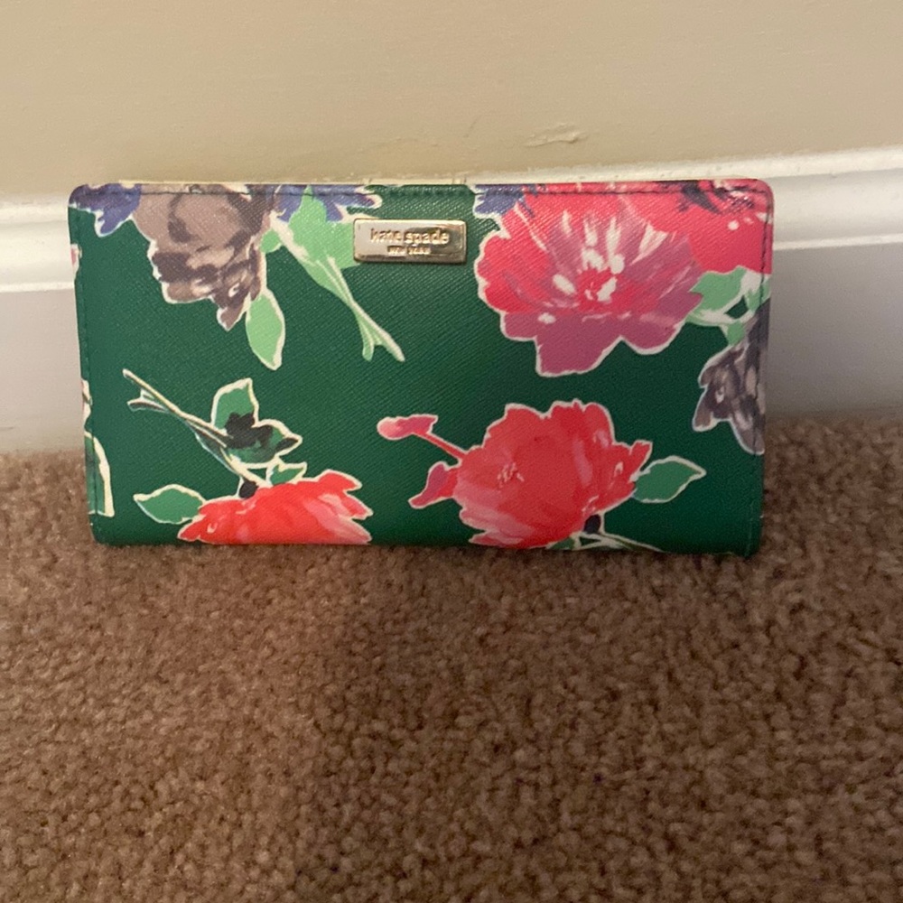 Kate spade green floral bifold wallet